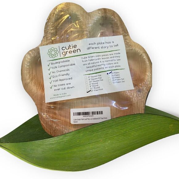 Cutie Green Palm Leaf Eco-friendly Plates Paw Print Divided 10 Ct. Biodegradable - Picture 4 of 4